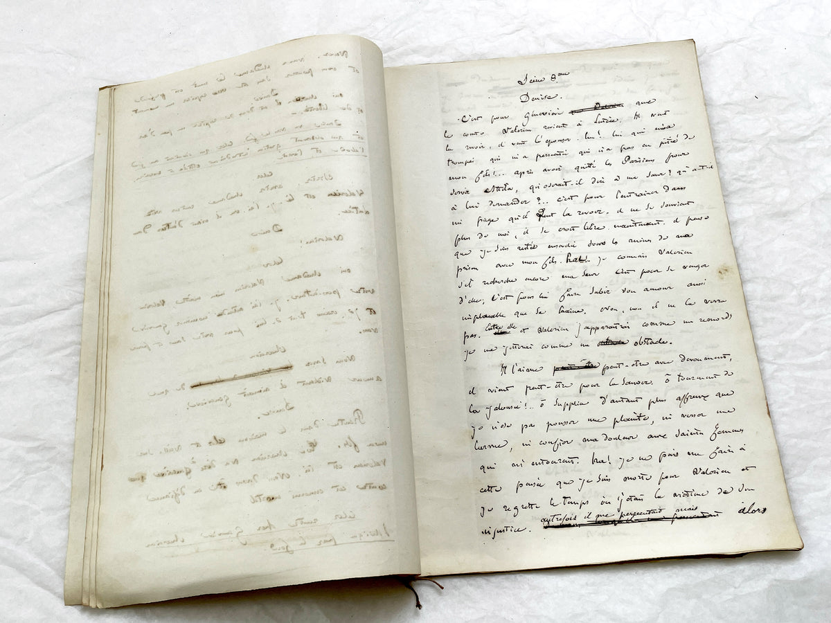 Mid 19th – 30-Pages French handwritten theater manuscript – Literary working draft of a play’s first act with author corrections