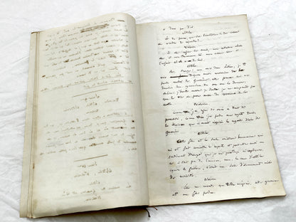 Mid 19th – 30-Pages French handwritten theater manuscript – Literary working draft of a play’s first act with author corrections