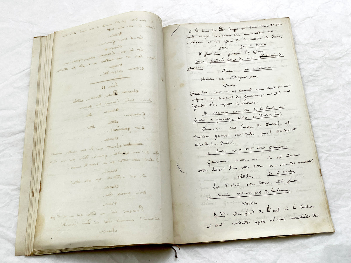 Mid 19th – 30-Pages French handwritten theater manuscript – Literary working draft of a play’s first act with author corrections