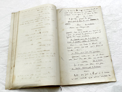 Mid 19th – 30-Pages French handwritten theater manuscript – Literary working draft of a play’s first act with author corrections