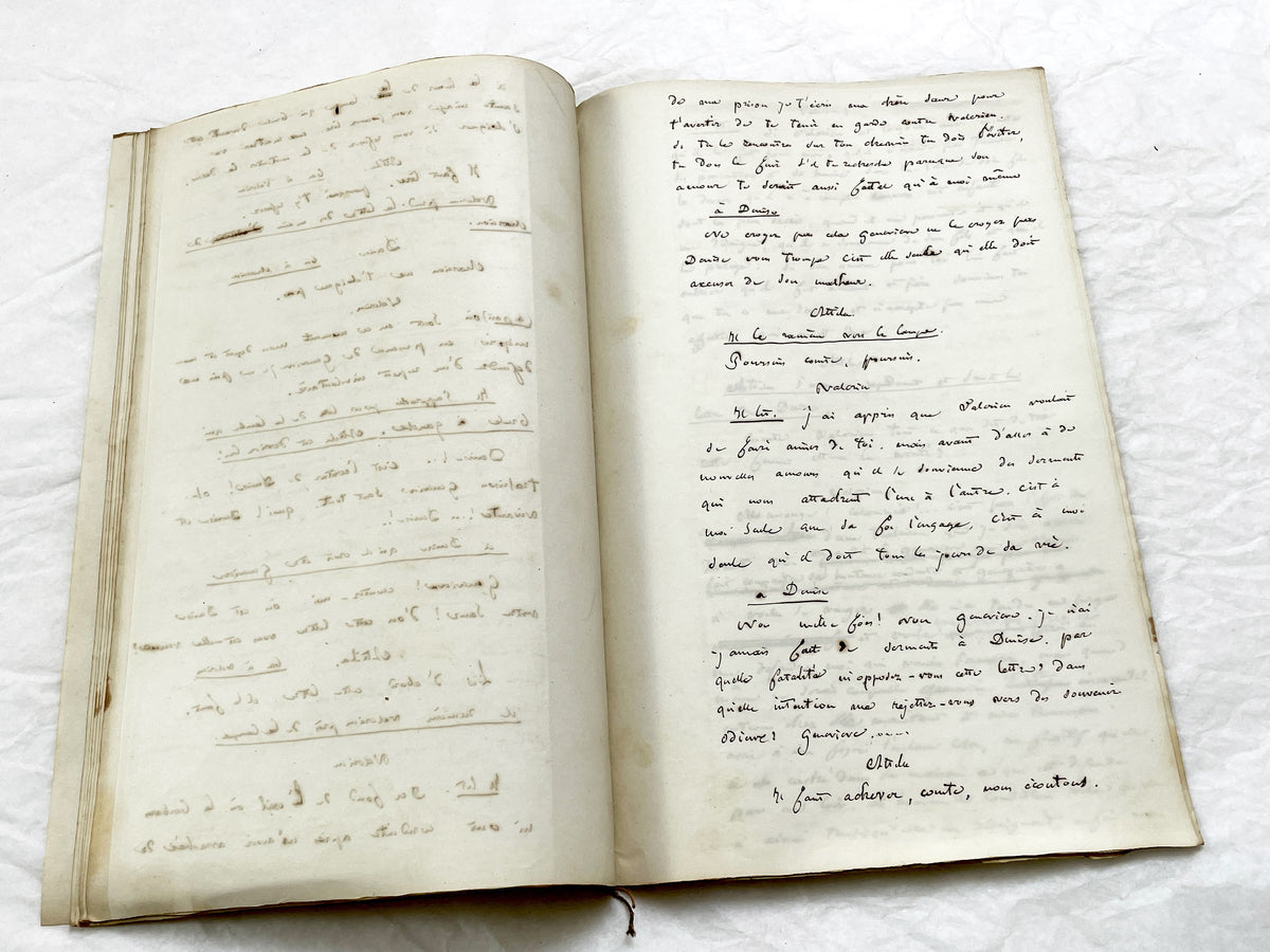 Mid 19th – 30-Pages French handwritten theater manuscript – Literary working draft of a play’s first act with author corrections