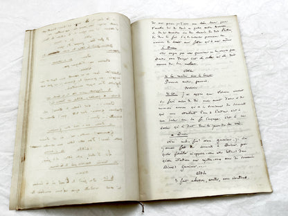 Mid 19th – 30-Pages French handwritten theater manuscript – Literary working draft of a play’s first act with author corrections