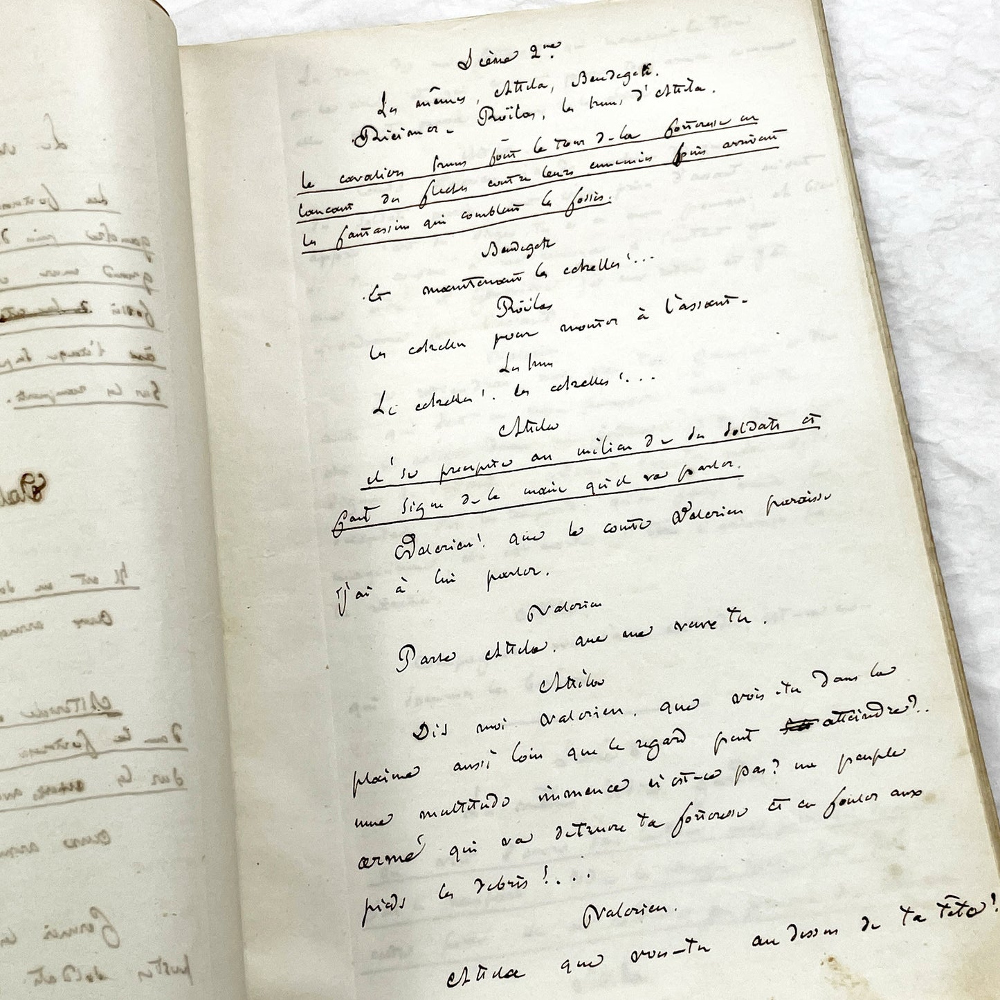 Mid 19th – 40-Pages French handwritten theater manuscript – Literary working draft of a play’s first act with author corrections