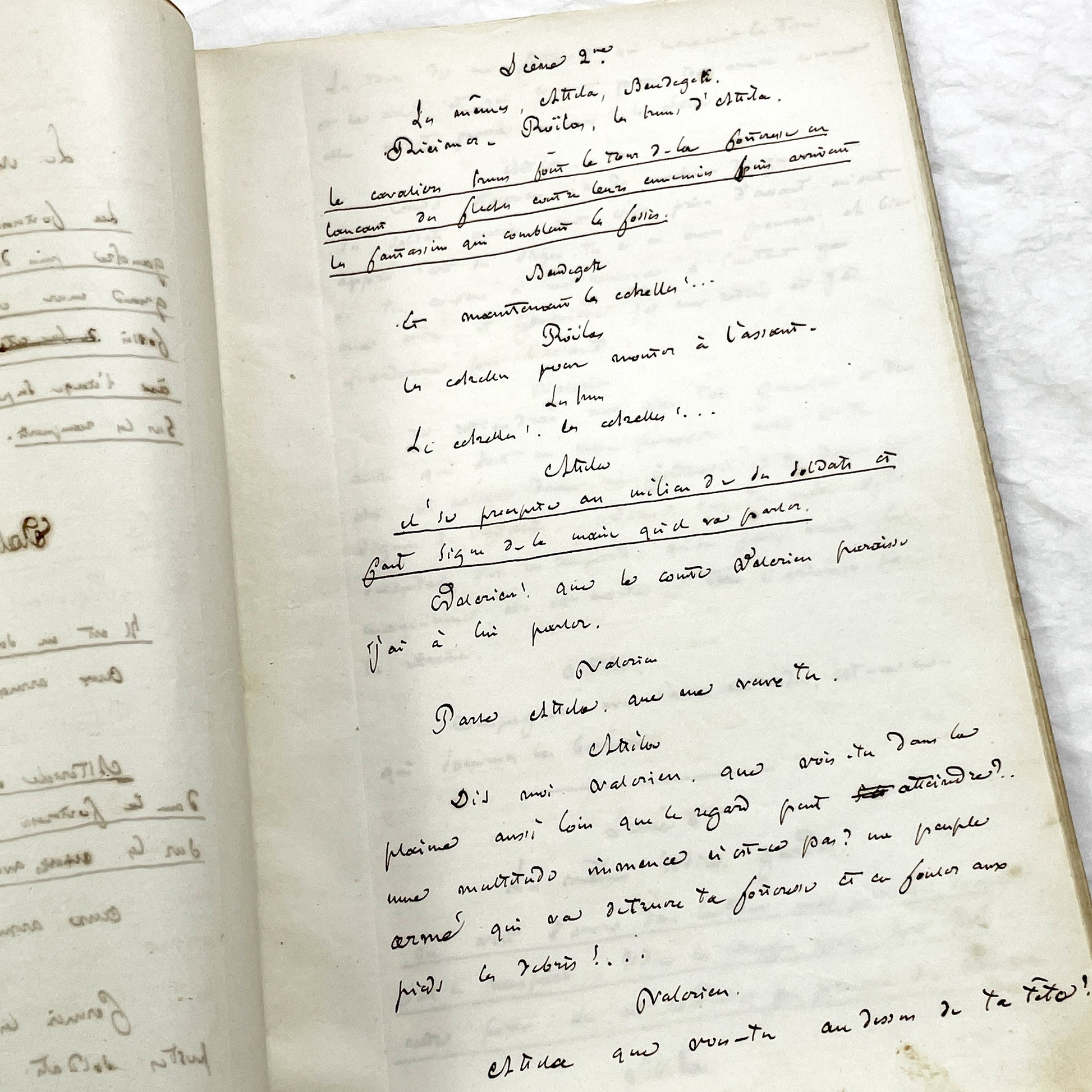 Mid 19th – 40-Pages French handwritten theater manuscript – Literary working draft of a play’s first act with author corrections