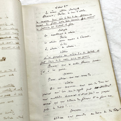 Mid 19th – 40-Pages French handwritten theater manuscript – Literary working draft of a play’s first act with author corrections