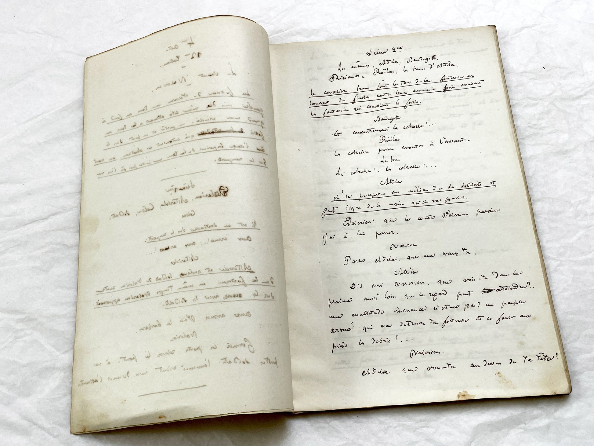 Mid 19th – 40-Pages French handwritten theater manuscript – Literary working draft of a play’s first act with author corrections