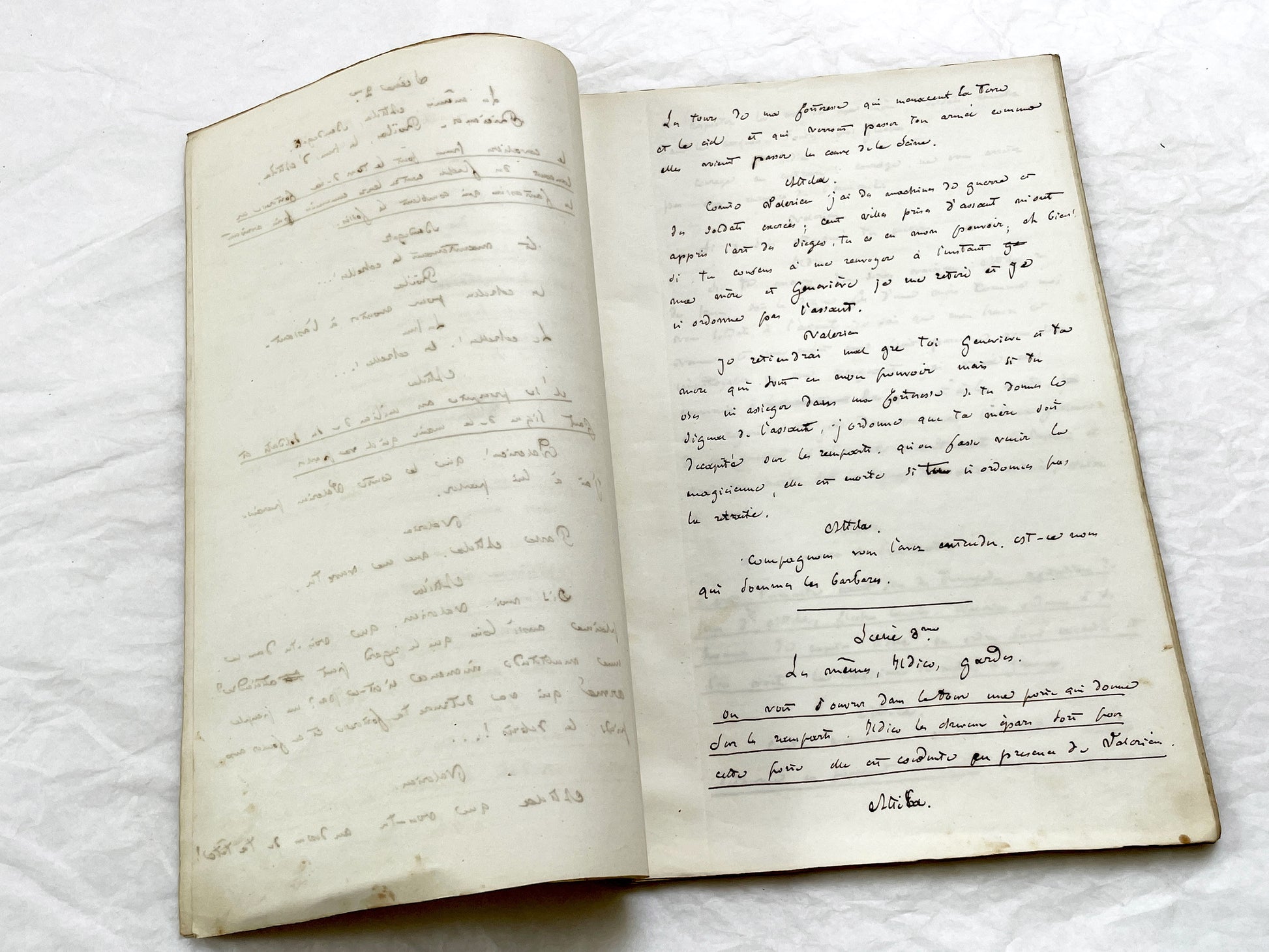 Mid 19th – 40-Pages French handwritten theater manuscript – Literary working draft of a play’s first act with author corrections