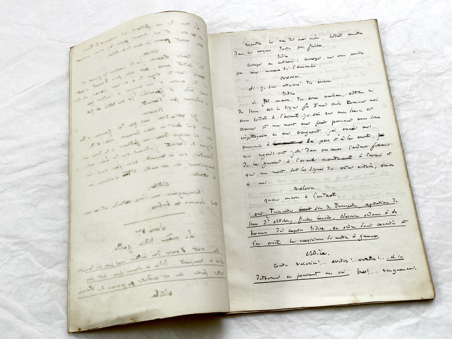 Mid 19th – 40-Pages French handwritten theater manuscript – Literary working draft of a play’s first act with author corrections