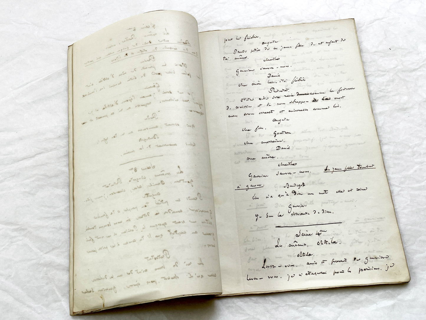 Mid 19th – 40-Pages French handwritten theater manuscript – Literary working draft of a play’s first act with author corrections