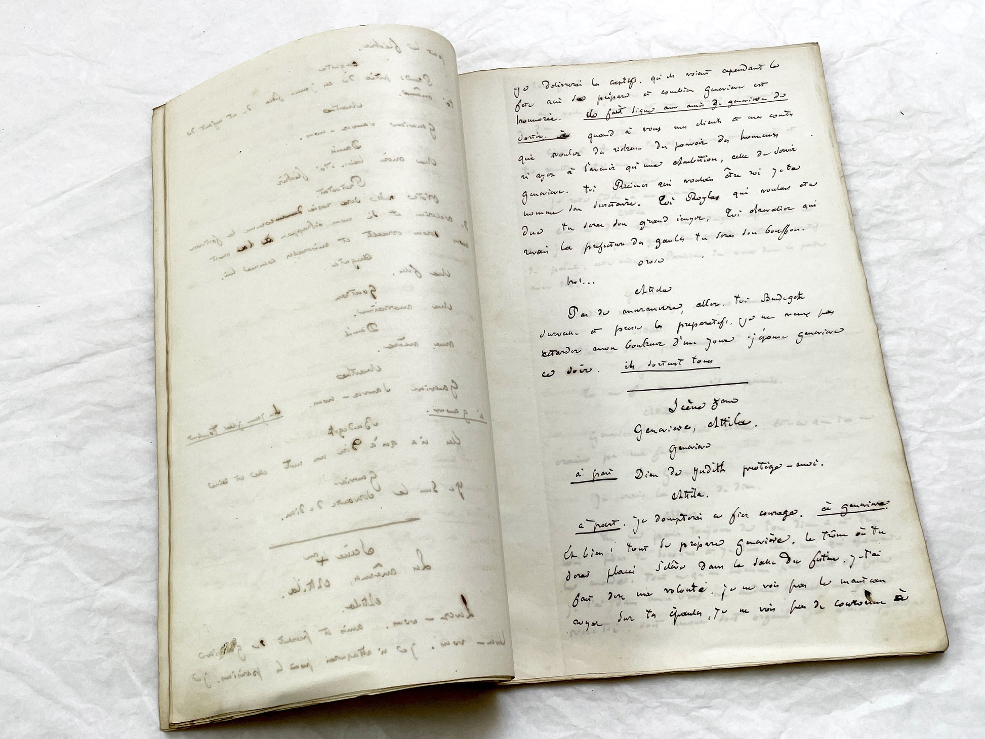 Mid 19th – 40-Pages French handwritten theater manuscript – Literary working draft of a play’s first act with author corrections