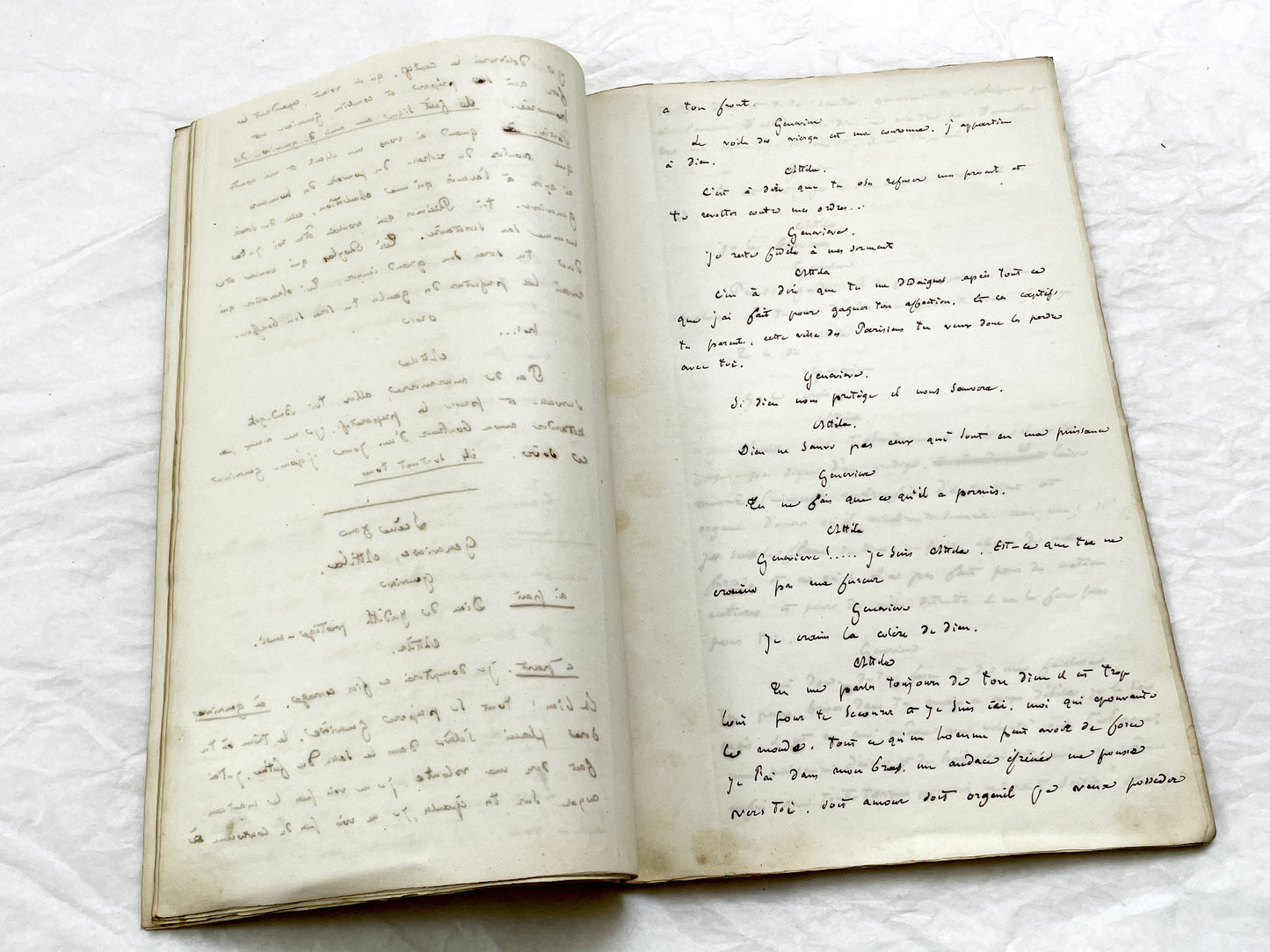 Mid 19th – 40-Pages French handwritten theater manuscript – Literary working draft of a play’s first act with author corrections