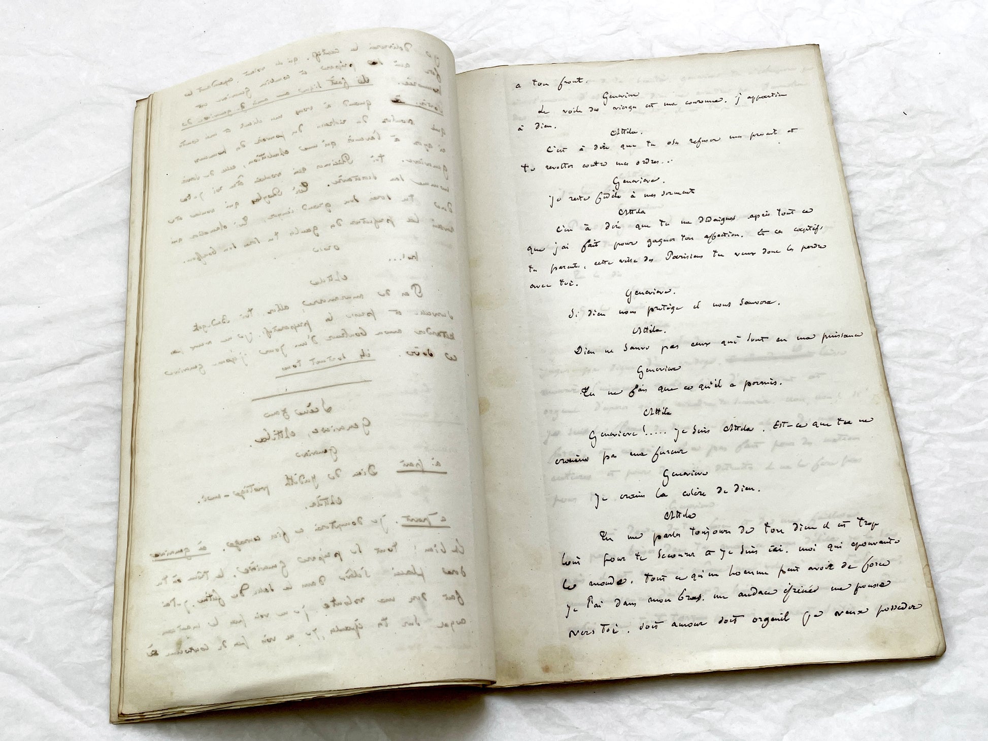 Mid 19th – 40-Pages French handwritten theater manuscript – Literary working draft of a play’s first act with author corrections