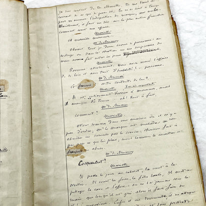 Mid 19th – 26-page literary draft with dialogues and author revisions - French handwritten theater manuscript – Antique Handwritten Draft