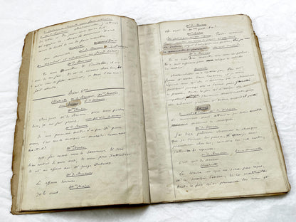 Mid 19th – 26-page literary draft with dialogues and author revisions - French handwritten theater manuscript – Antique Handwritten Draft