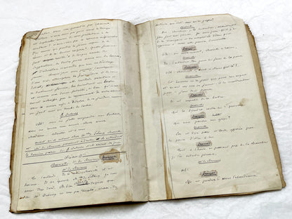 Mid 19th – 26-page literary draft with dialogues and author revisions - French handwritten theater manuscript – Antique Handwritten Draft