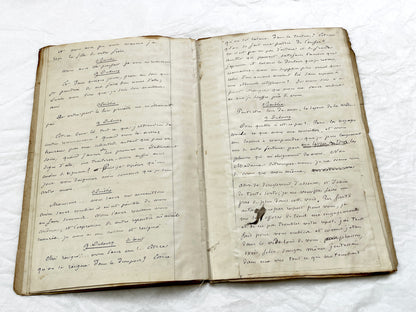 Mid 19th – 28-page literary draft with dialogues and author revisions - French handwritten theater manuscript – Antique Handwritten Draft