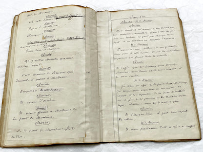 Mid 19th – 28-page literary draft with dialogues and author revisions - French handwritten theater manuscript – Antique Handwritten Draft