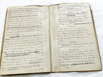 Mid 19th – 28-page literary draft with dialogues and author revisions - French handwritten theater manuscript – Antique Handwritten Draft