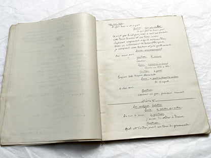Late 19th  French play manuscript - open book with handwritten script in elegant penmanship