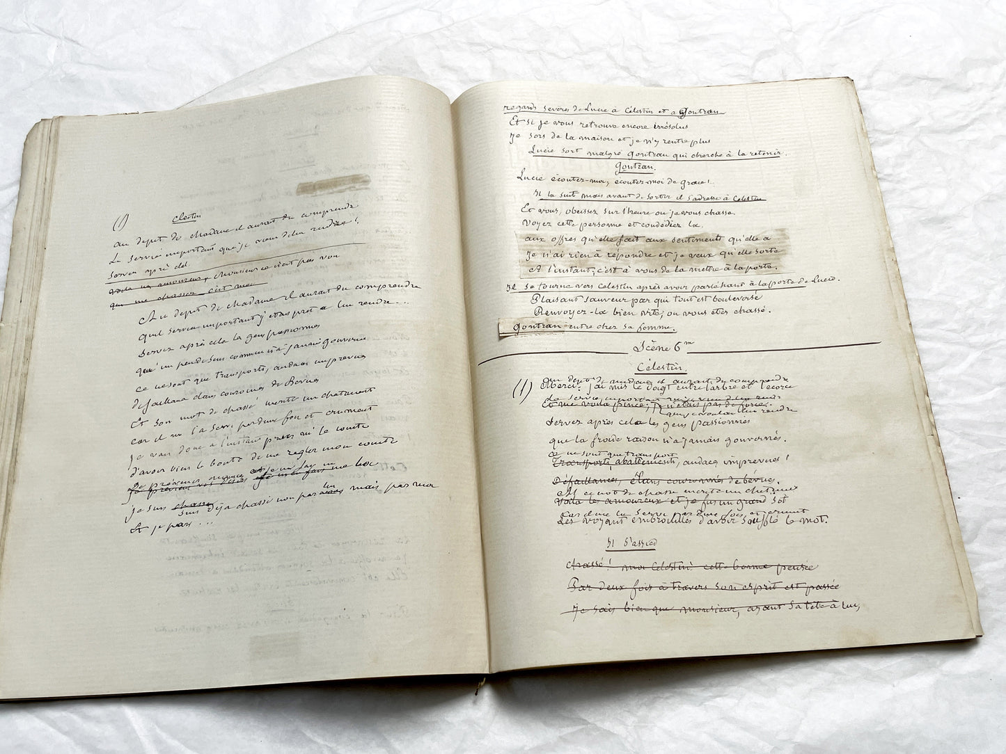Late 19th  French play manuscript - open book with handwritten script in elegant penmanship