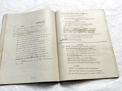 Late 19th  French play manuscript - open book with handwritten script in elegant penmanship