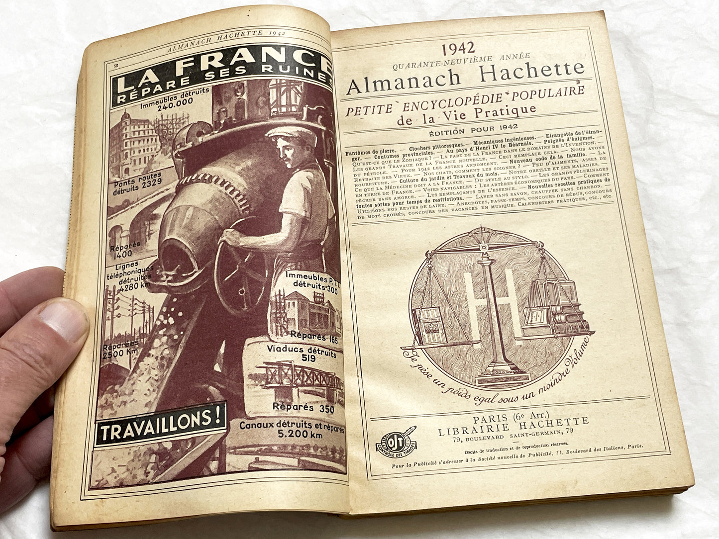 1940s – 300 Pages Almanach Hachette – Vintage French almanac – Wartime edition of the “Practical Life Encyclopedia”