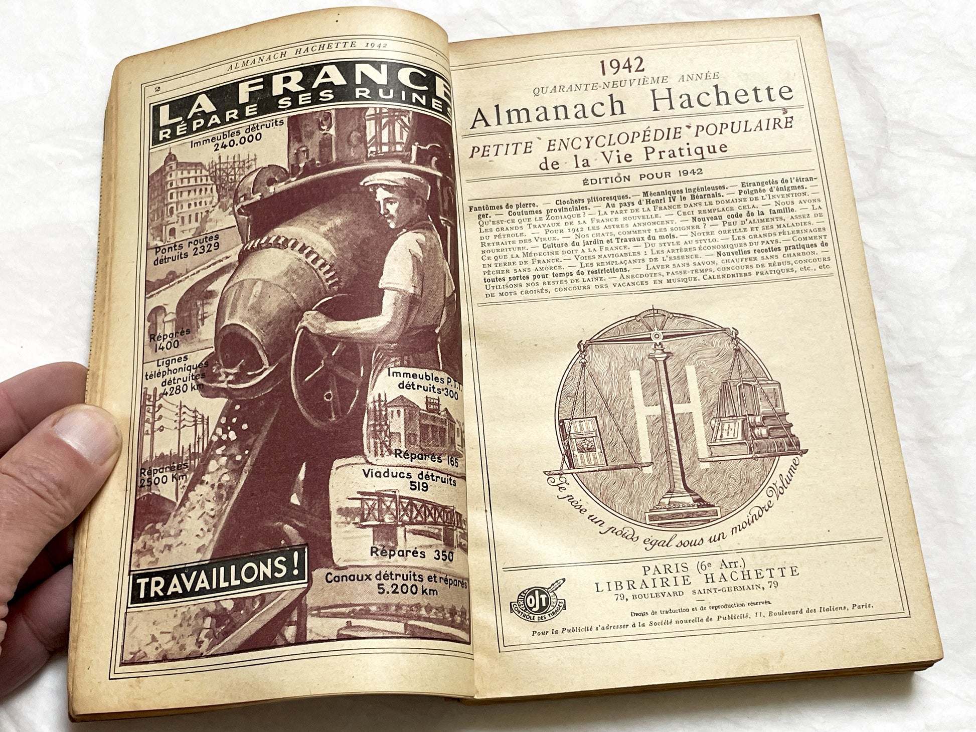 1940s – 300 Pages Almanach Hachette – Vintage French almanac – Wartime edition of the “Practical Life Encyclopedia”