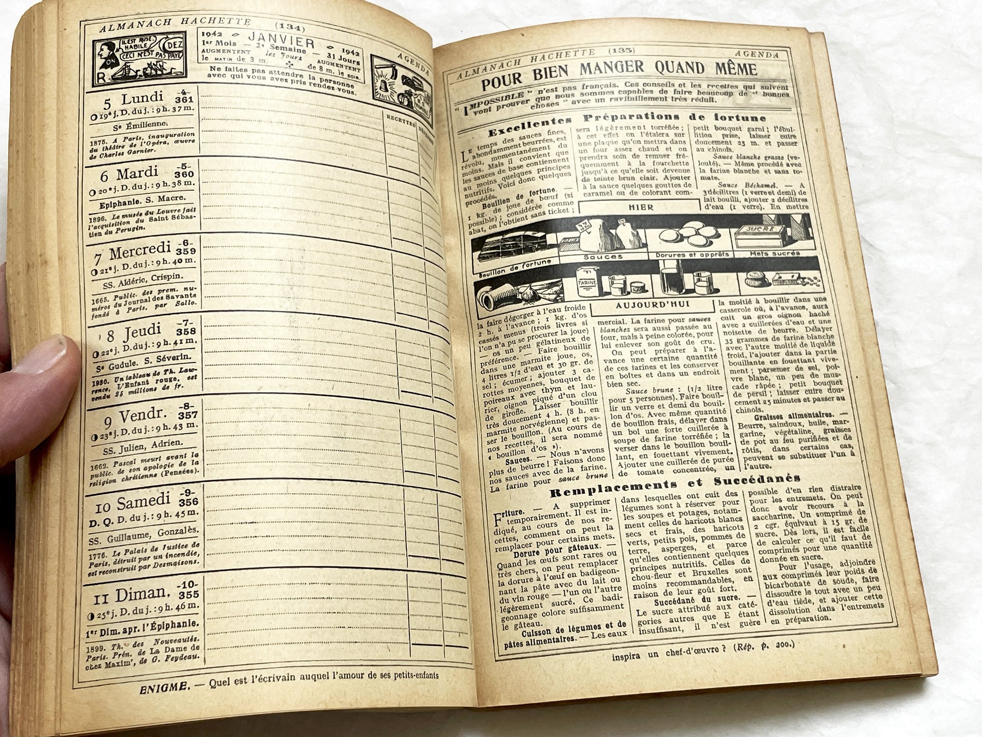 1940s – 300 Pages Almanach Hachette – Vintage French almanac – Wartime edition of the “Practical Life Encyclopedia”