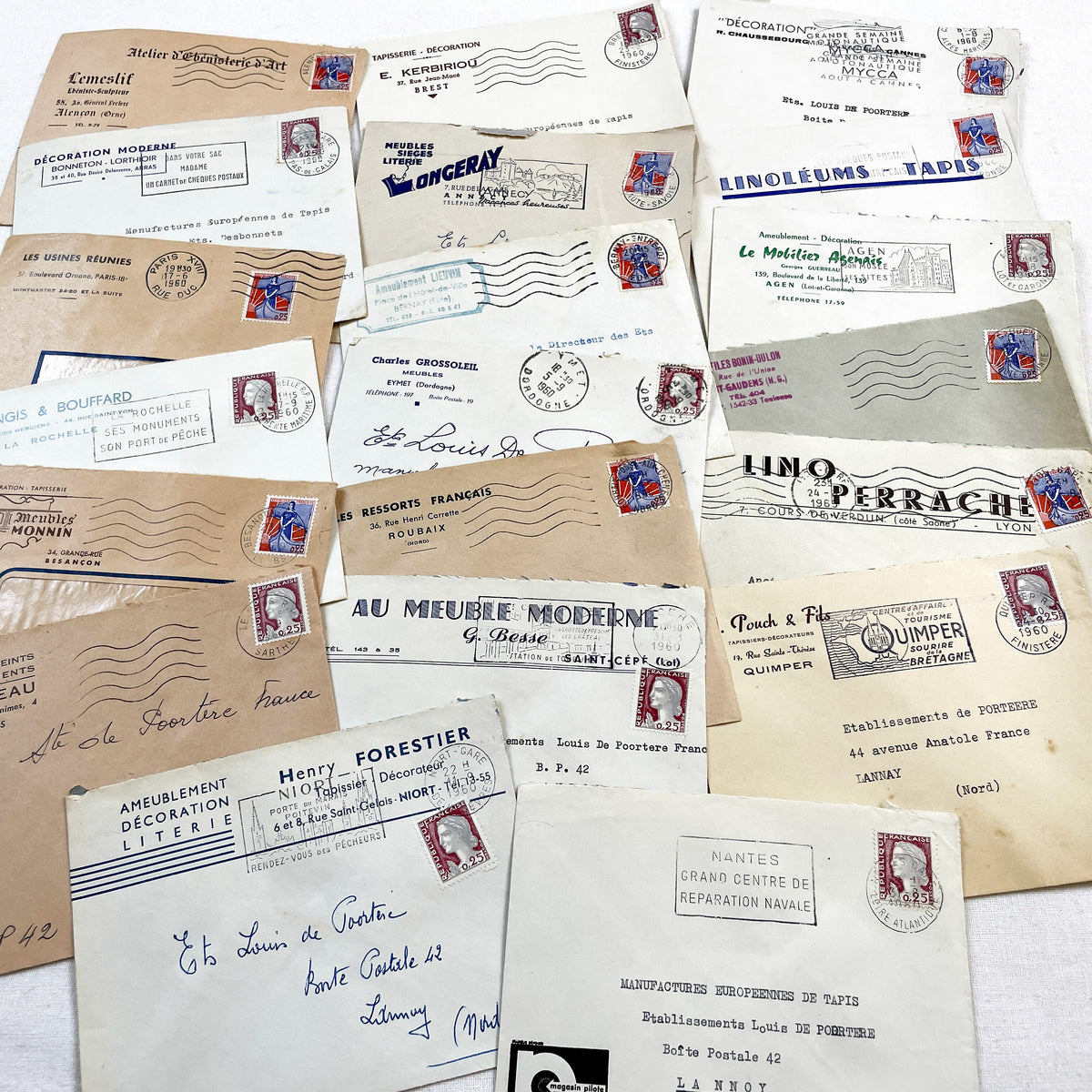 1950s - Lot of 20 Vintage French Business Envelopes – 1950s/1960s Ephemera for Junk Journals, Collage & Paper Crafts