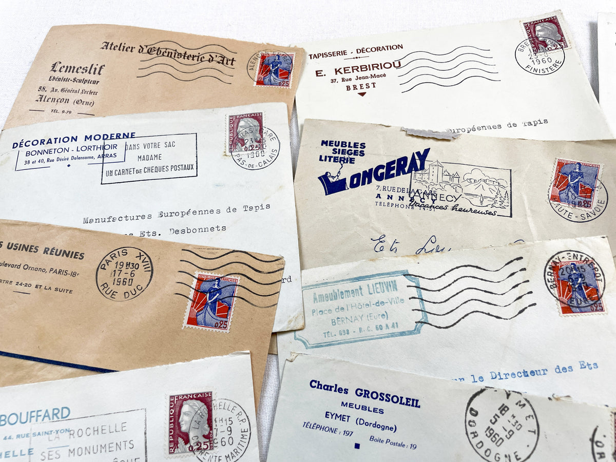 1950s - Lot of 20 Vintage French Business Envelopes – 1950s/1960s Ephemera for Junk Journals, Collage & Paper Crafts