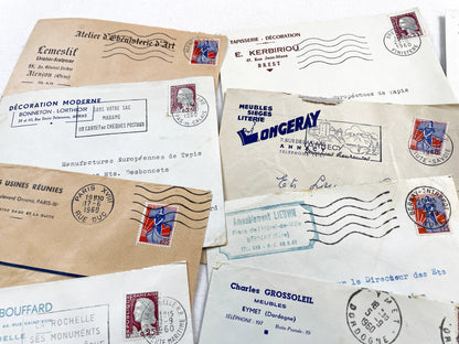 1950s - Lot of 20 Vintage French Business Envelopes – 1950s/1960s Ephemera for Junk Journals, Collage & Paper Crafts