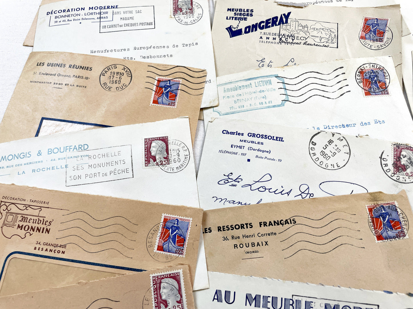 1950s - Lot of 20 Vintage French Business Envelopes – 1950s/1960s Ephemera for Junk Journals, Collage & Paper Crafts