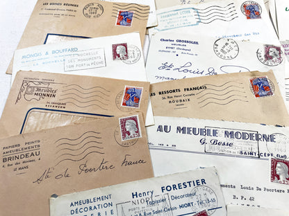1950s - Lot of 20 Vintage French Business Envelopes – 1950s/1960s Ephemera for Junk Journals, Collage & Paper Crafts