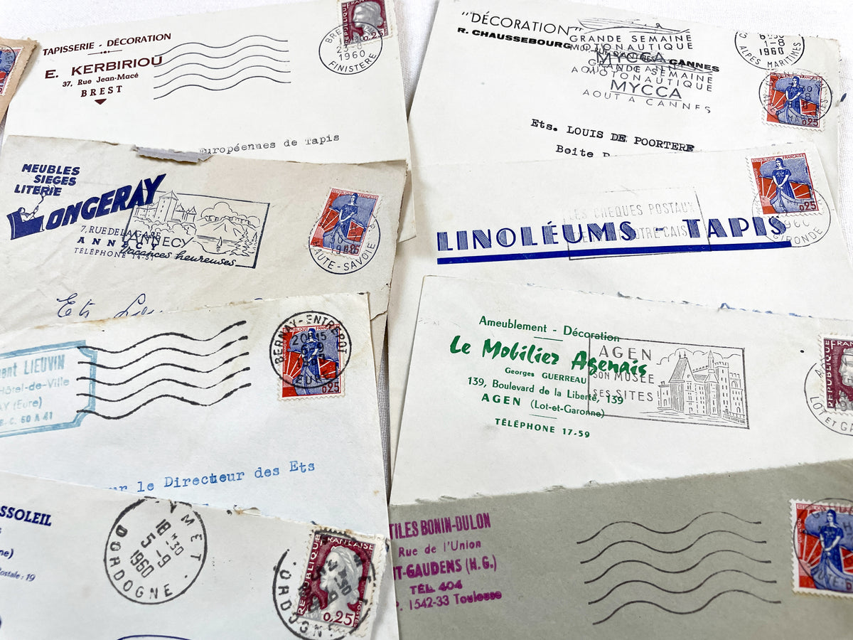 1950s - Lot of 20 Vintage French Business Envelopes – 1950s/1960s Ephemera for Junk Journals, Collage & Paper Crafts