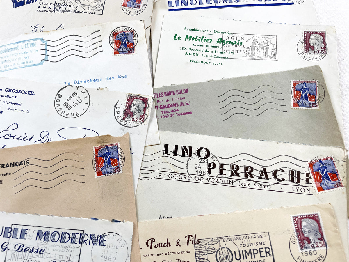 1950s - Lot of 20 Vintage French Business Envelopes – 1950s/1960s Ephemera for Junk Journals, Collage & Paper Crafts