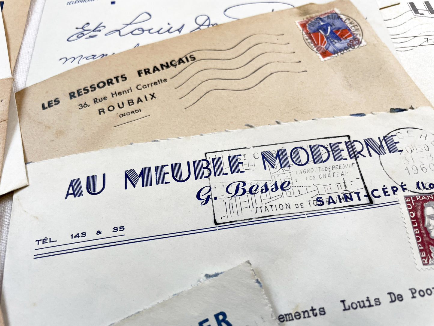 1950s - Lot of 20 Vintage French Business Envelopes – 1950s/1960s Ephemera for Junk Journals, Collage & Paper Crafts