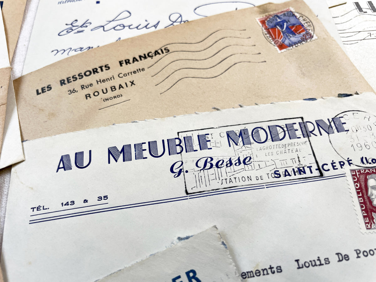 1950s - Lot of 20 Vintage French Business Envelopes – 1950s/1960s Ephemera for Junk Journals, Collage & Paper Crafts