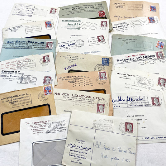 1950s - Lot of 20 Vintage French Business Envelopes – 1950s/1960s Ephemera for Junk Journals, Collage & Paper Crafts