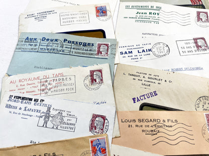 1950s - Lot of 20 Vintage French Business Envelopes – 1950s/1960s Ephemera for Junk Journals, Collage & Paper Crafts
