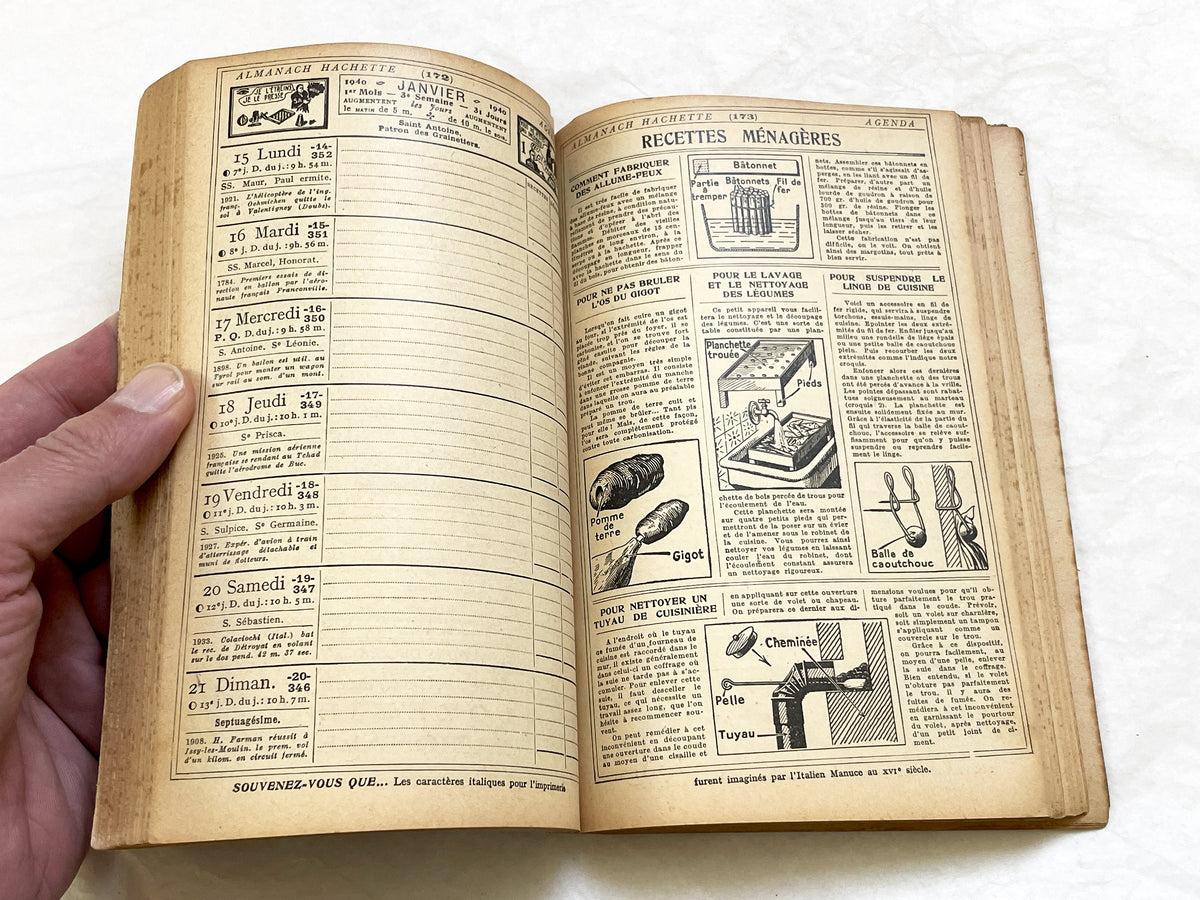 1940s – 350 Pages Almanach Hachette – Vintage French almanac – Wartime edition of the “Practical Life Encyclopedia”