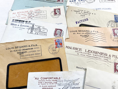1950s - Lot of 20 Vintage French Business Envelopes – 1950s/1960s Ephemera for Junk Journals, Collage & Paper Crafts