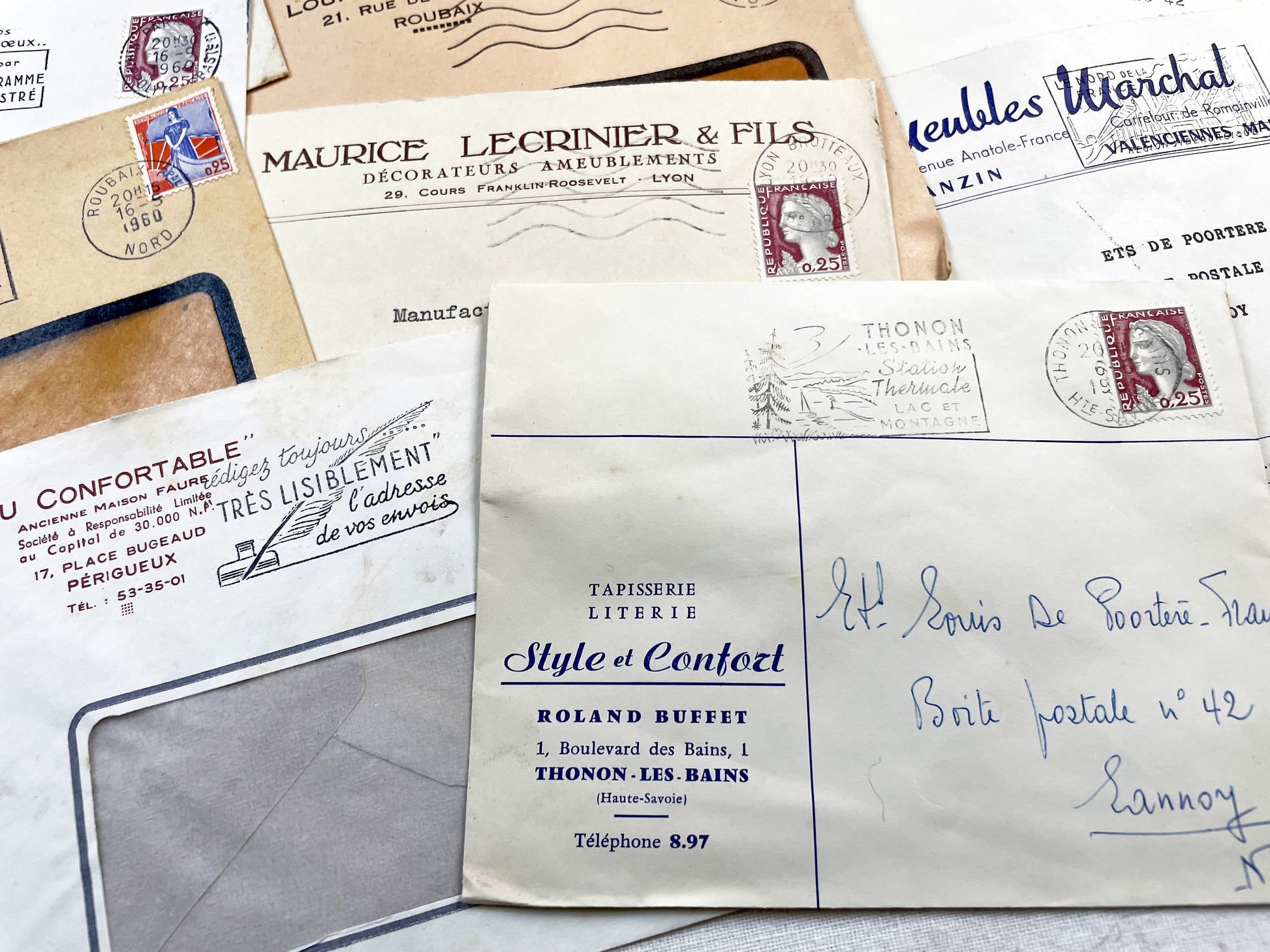 1950s - Lot of 20 Vintage French Business Envelopes – 1950s/1960s Ephemera for Junk Journals, Collage & Paper Crafts