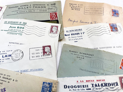 1950s - Lot of 20 Vintage French Business Envelopes – 1950s/1960s Ephemera for Junk Journals, Collage & Paper Crafts