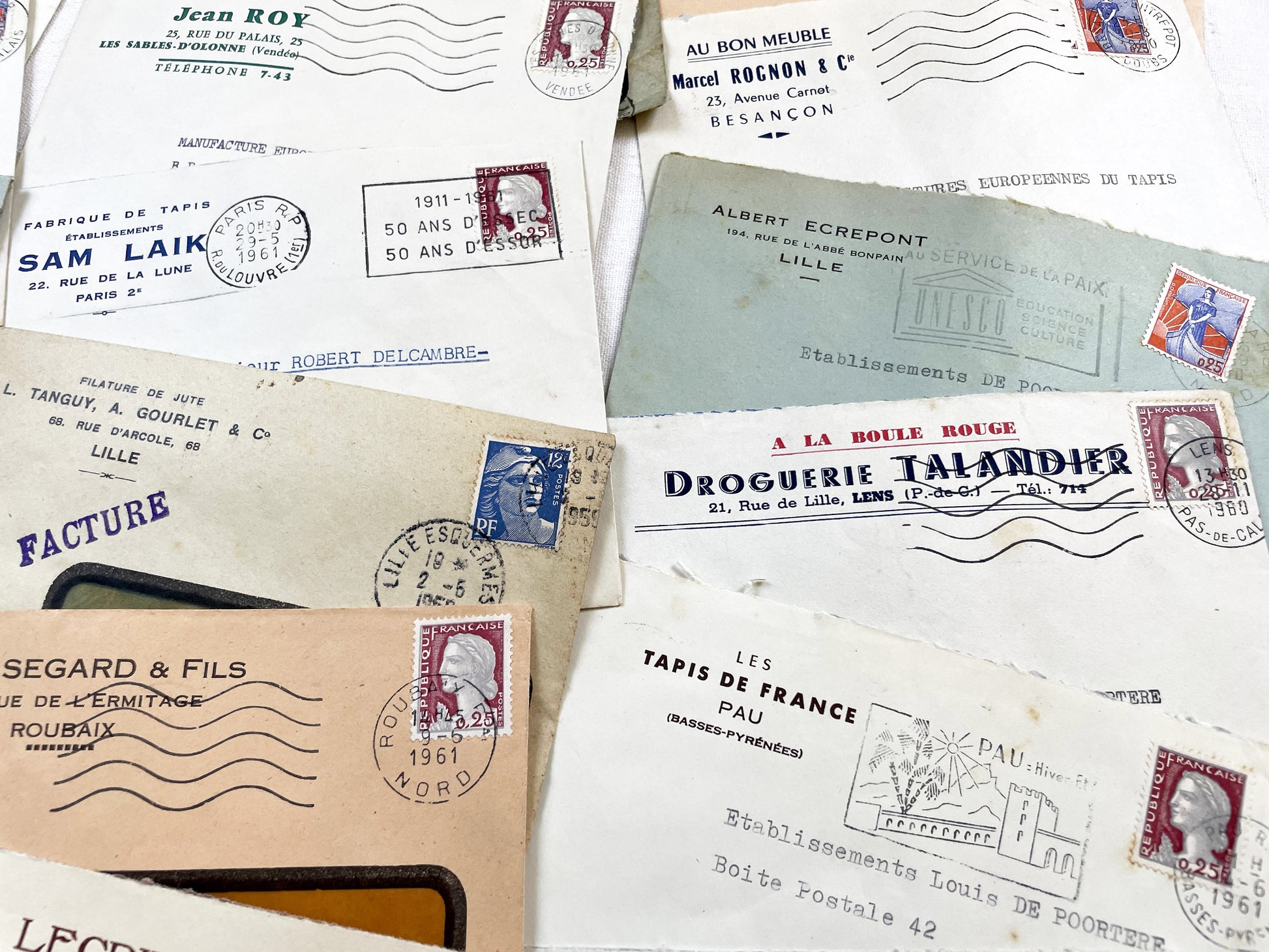1950s - Lot of 20 Vintage French Business Envelopes – 1950s/1960s Ephemera for Junk Journals, Collage & Paper Crafts