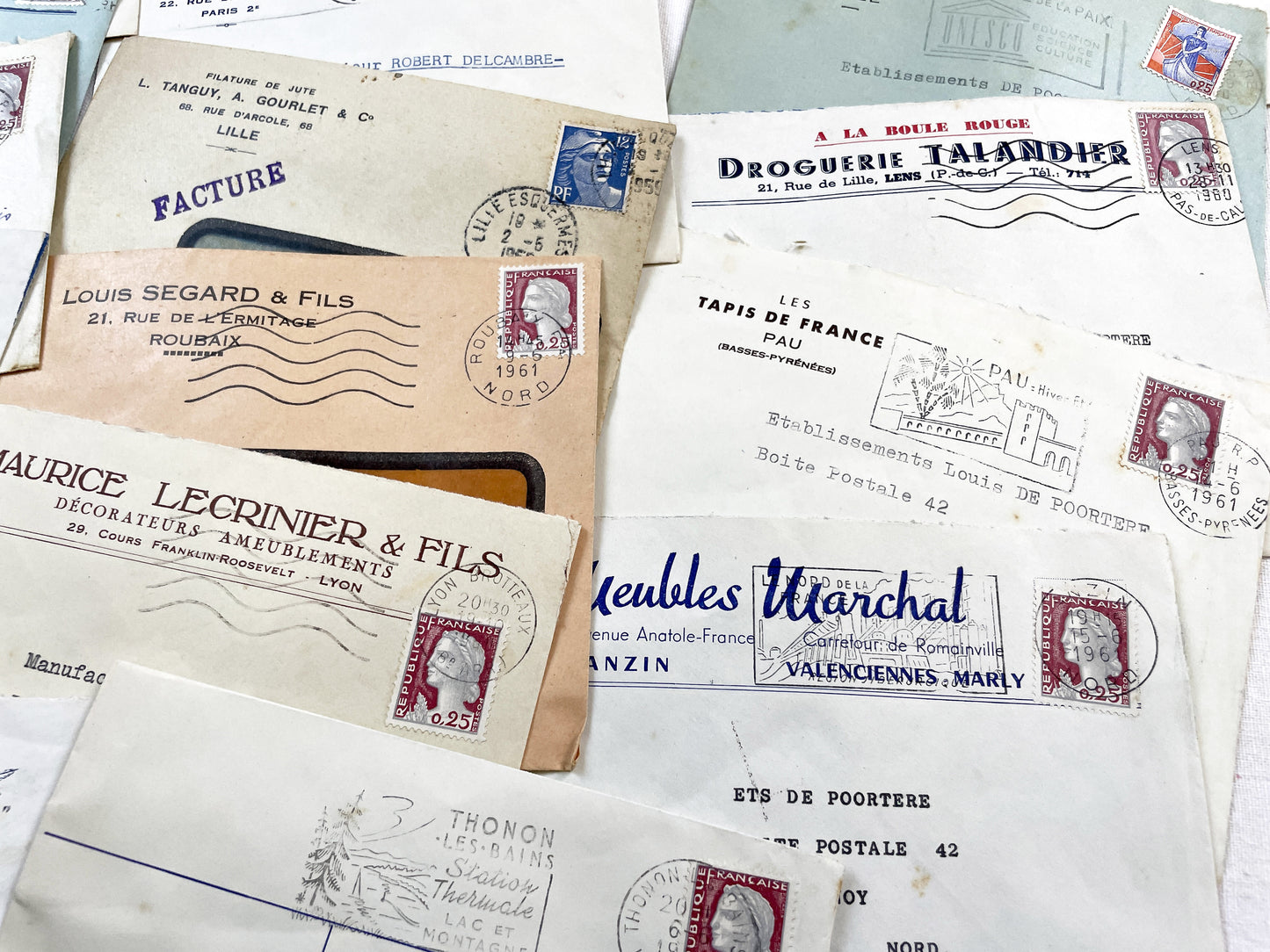 1950s - Lot of 20 Vintage French Business Envelopes – 1950s/1960s Ephemera for Junk Journals, Collage & Paper Crafts