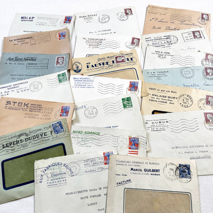 1950s - Lot of 20 Vintage French Business Envelopes – 1950s/1960s Ephemera for Junk Journals, Collage & Paper Crafts