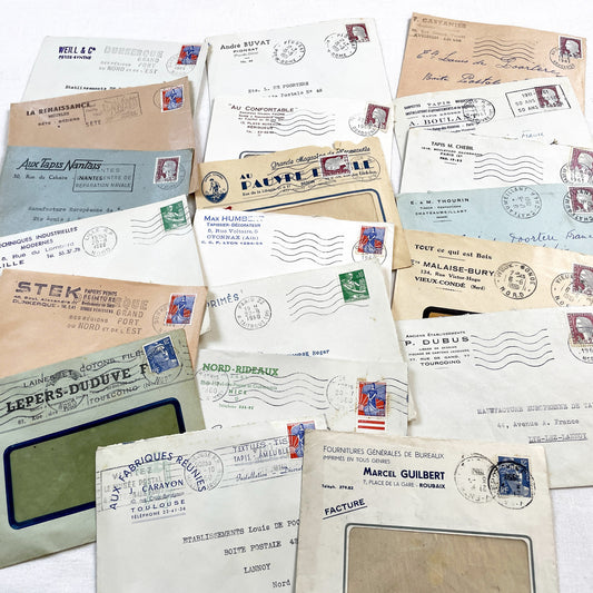 1950s - Lot of 20 Vintage French Business Envelopes – 1950s/1960s Ephemera for Junk Journals, Collage & Paper Crafts