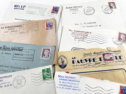 1950s - Lot of 20 Vintage French Business Envelopes – 1950s/1960s Ephemera for Junk Journals, Collage & Paper Crafts