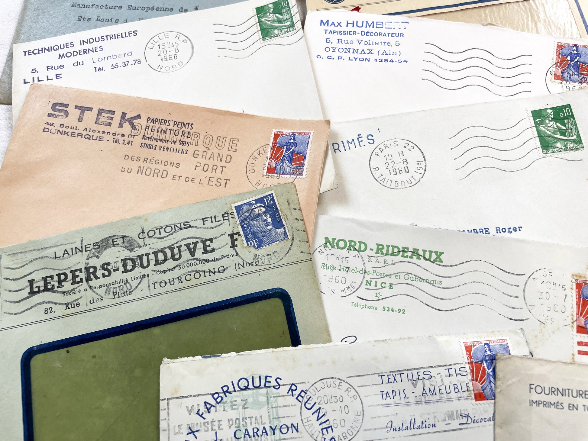 1950s - Lot of 20 Vintage French Business Envelopes – 1950s/1960s Ephemera for Junk Journals, Collage & Paper Crafts