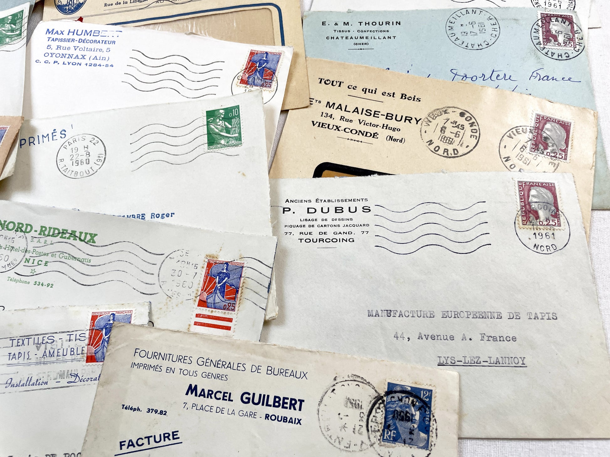 1950s - Lot of 20 Vintage French Business Envelopes – 1950s/1960s Ephemera for Junk Journals, Collage & Paper Crafts